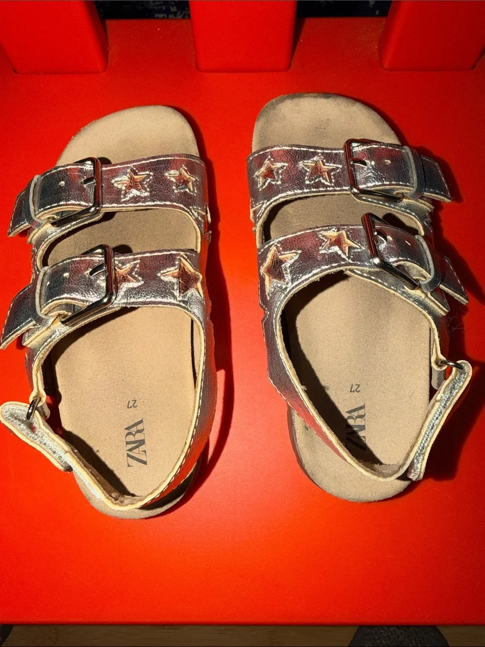 Zara Metallic Silver Kids Star Buckle Sandals